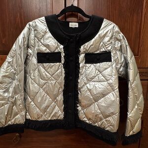 Diane Snyder Metallic Silver Quilted Jacket with Cashmere Black Accent
